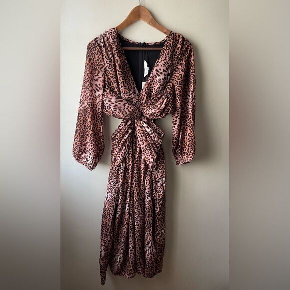 ANTHROPOLOGIE Ranna Gill Floral Cut-Out Midi Dress animal print cutout size XS - Picture 3 of 14